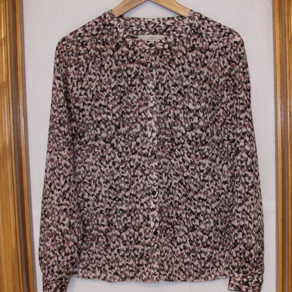 Loft Multicolor Print Button Down Blouse